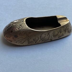 Vintage India Brass Etched Brass Slipper Ashtray